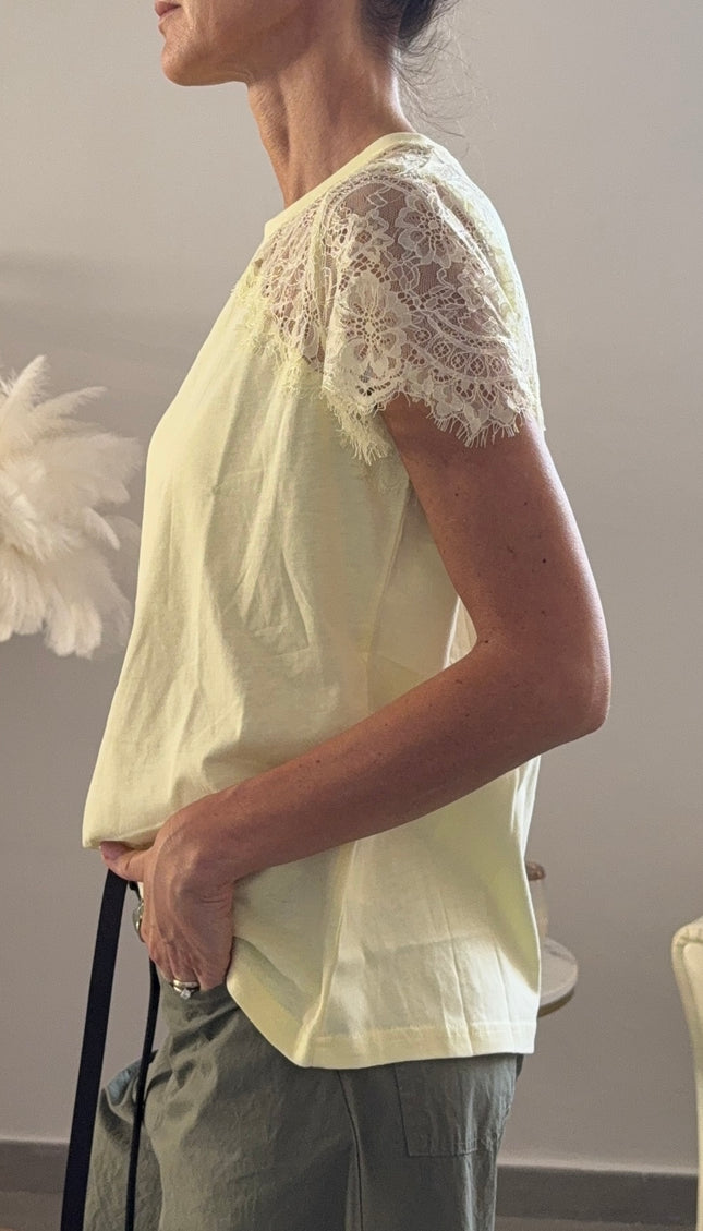T-SHIRT CON SPALLA IN PIZZO