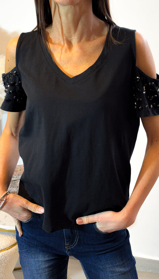 T-shirt cut-out con cristalli