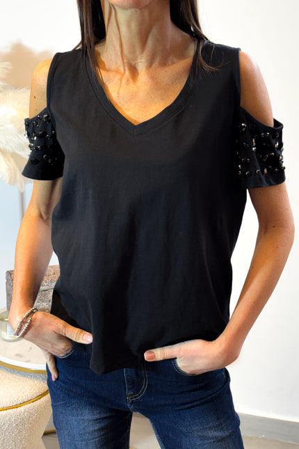 T-shirt cut-out con cristalli