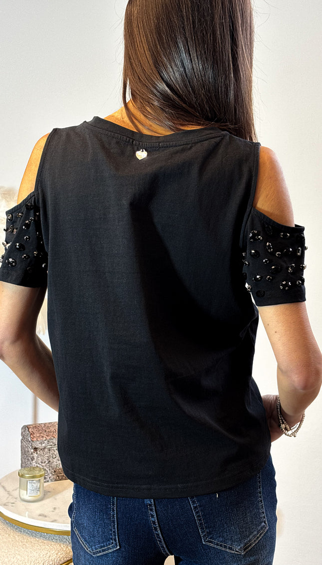 T-shirt cut-out con cristalli