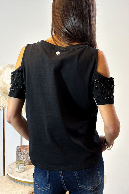 T-shirt cut-out con cristalli